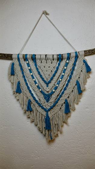 Makramee Wandbehang blau